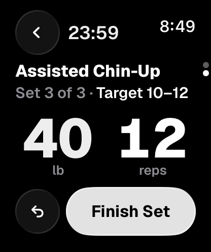 Logging an active set in PUMPD on Apple Watch